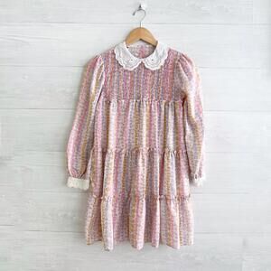 Vintage 80s? Sears Roebuck - Pastel floral tiered smocked dress, sz 14